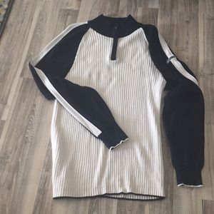 Men’s Navy and White Ribbed Knit Sweater.